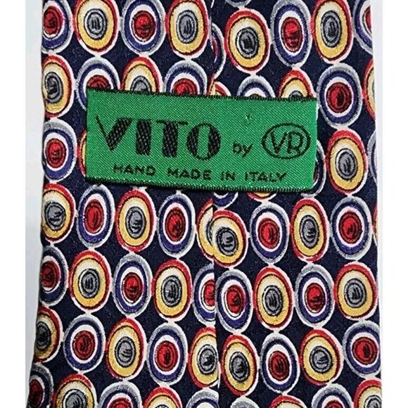 Vito By VR Necktie Silk Multicolor Abstract Geometric Print Hand Made In Italy - Picture 4 of 8
